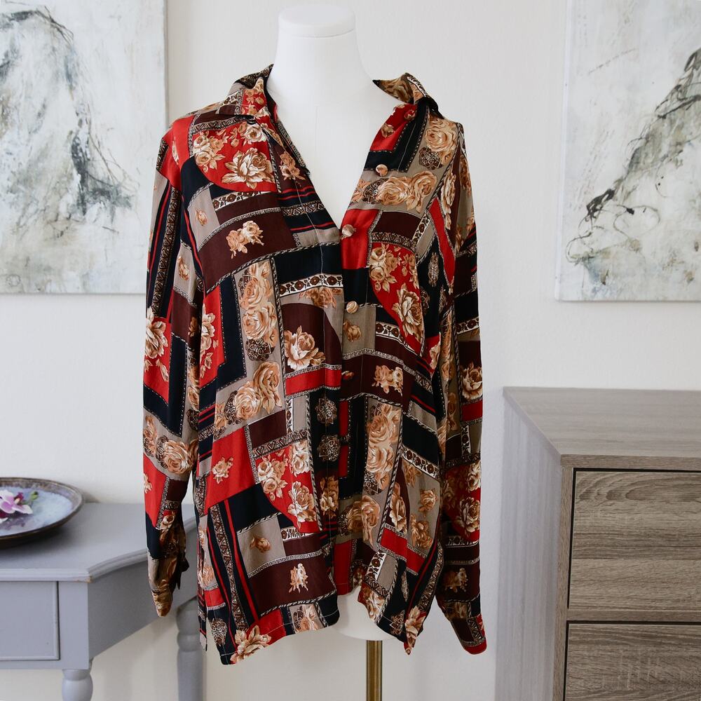 Vintage STUNT SILK 90's button-down blouse size S
